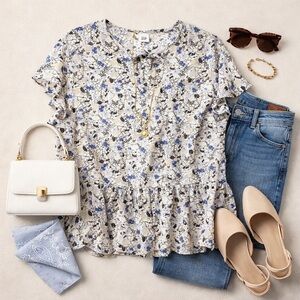 Gap | Tie Neck Flower Print Blouse